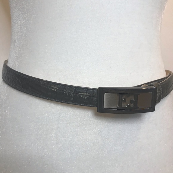 Escada Metallic Croc Embossed Gray Leather Belt - Picture 2 of 7